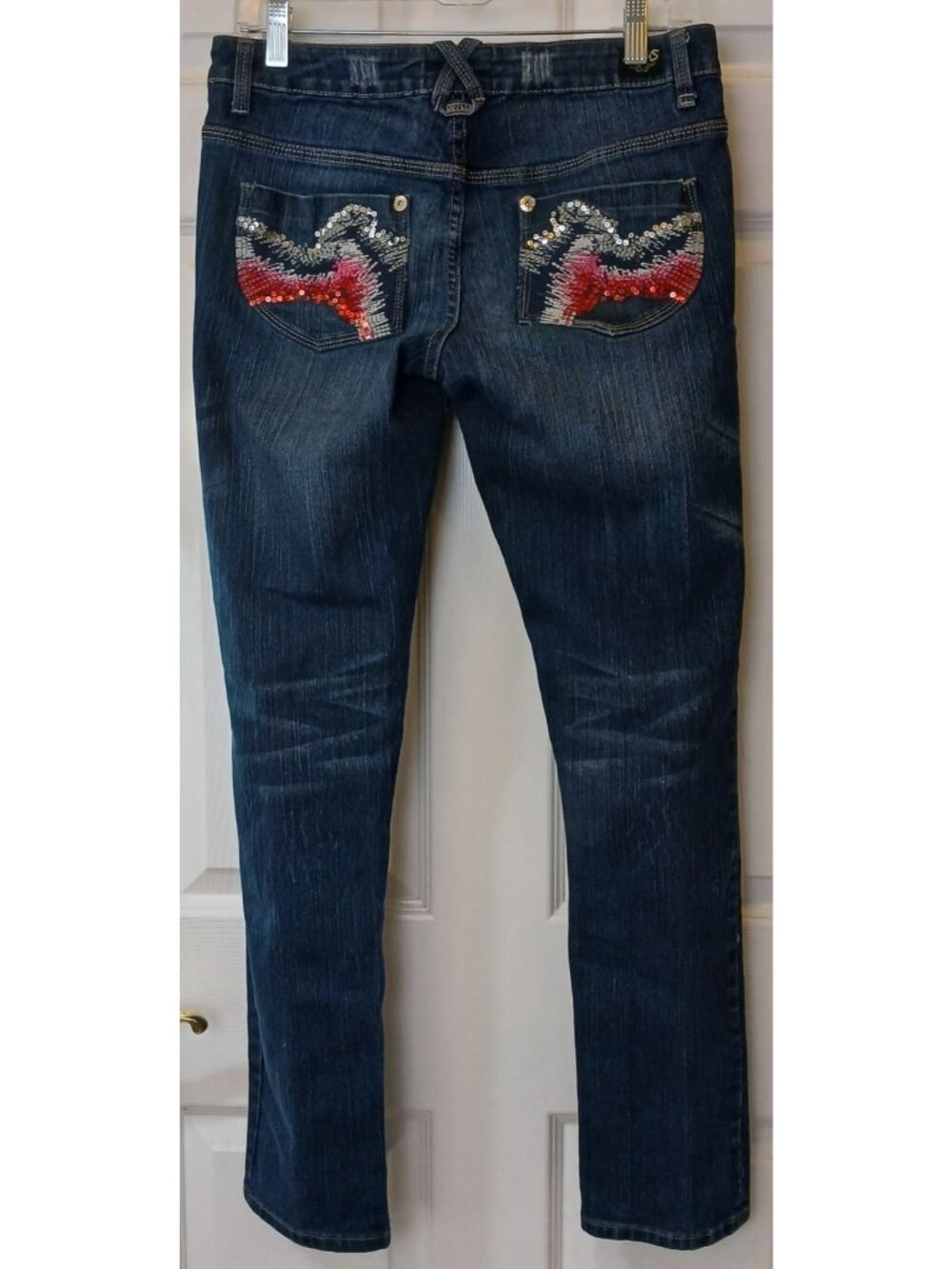 Akademiks Womens Sz 8 Embellished Skinny Jeans Sequin Back Pockets Dark Wash *N3